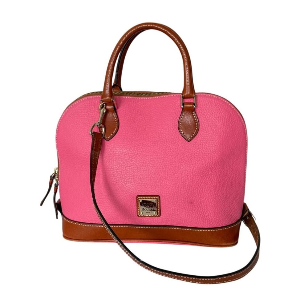 Dooney & Bourke Pebble Grain Zip Zip Satchel Pink Leather Crossbody Purse